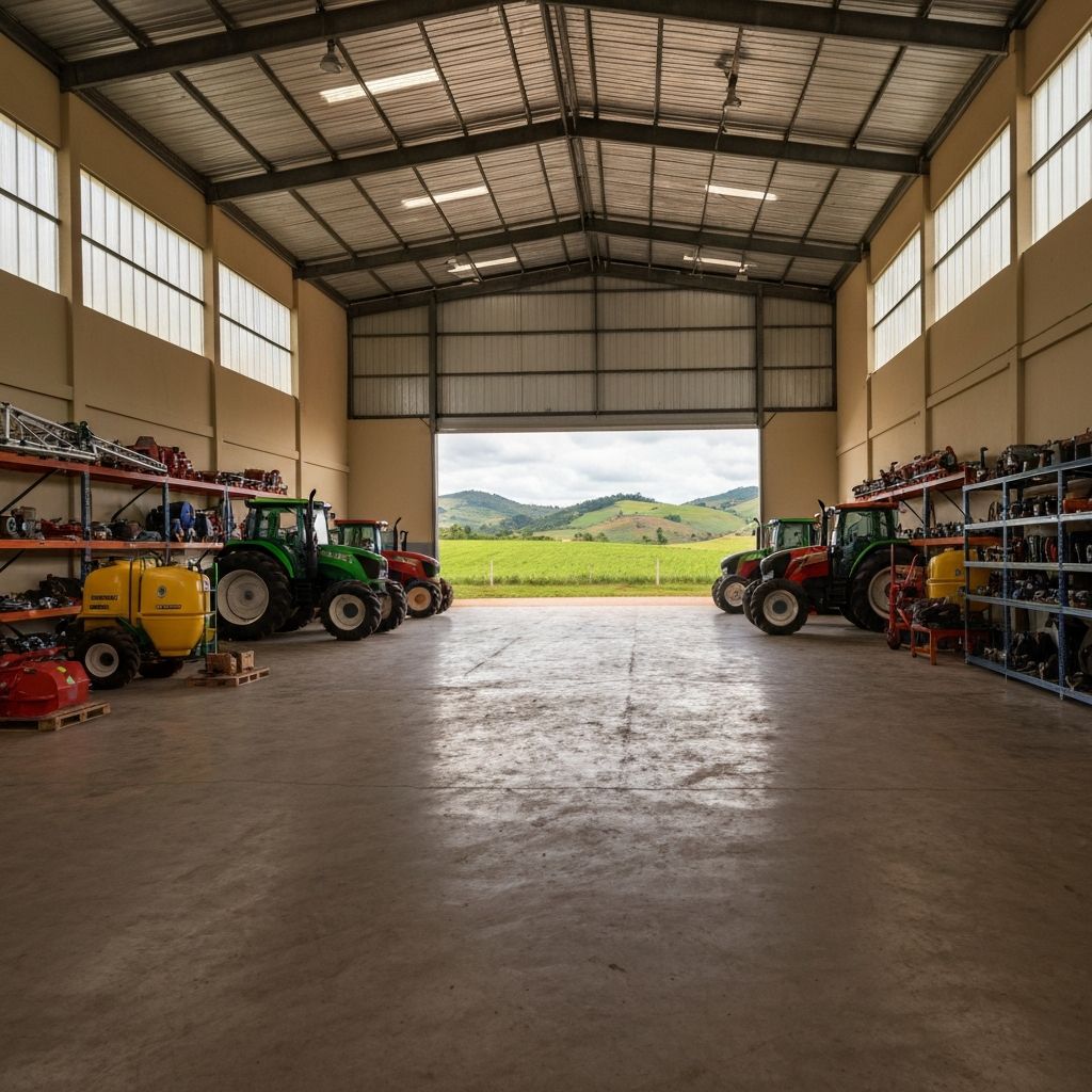 Galpão agrícola com maquinário